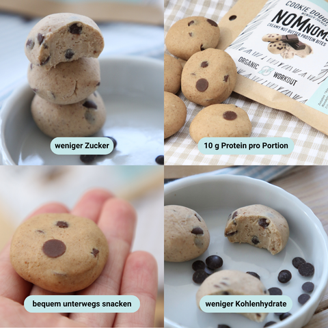 Cookie Dough NomNoms- Protein Bites – Chocolat Chip, bio, vegan mit Bio-Erythrit und Bio Erbsenprotein