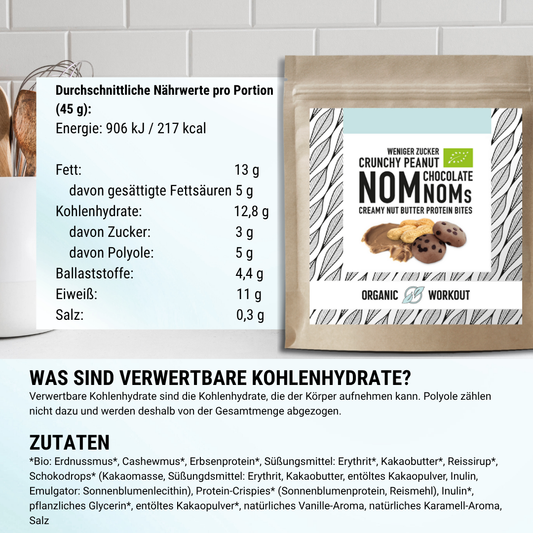 Crunchy Peanut Chocolate NomNoms (Protein-Bites) – bio, vegan mit Extra Protein