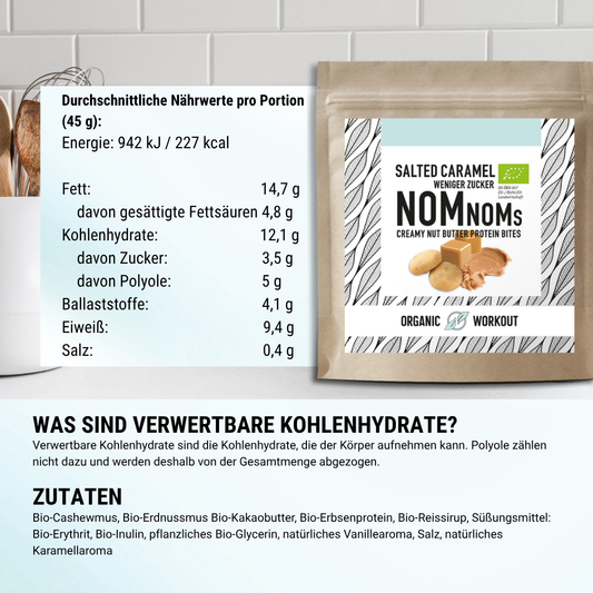 Salted Caramel NomNoms (Protein-Bites) – bio, vegan mit Bio-Erythrit und Bio Erbsenprotein