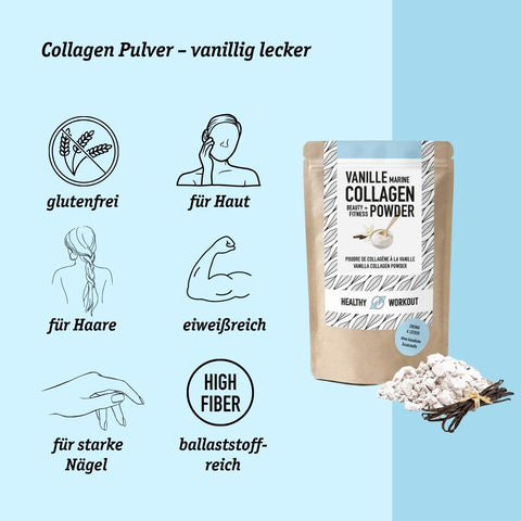 Vanille-Collagen Pulver gesüßt mit Bio-Erythrit - Beauty + Fitness