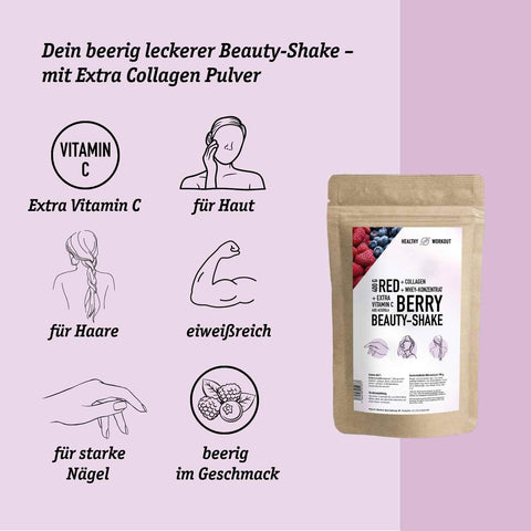 Red Berry BEAUTY SHAKE mit Bio-Wheyprotein + Collagen + Vitamin C