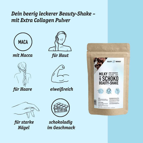 Milky Choco BEAUTY SHAKE mit Bio-Wheyprotein + Collagen + Maca