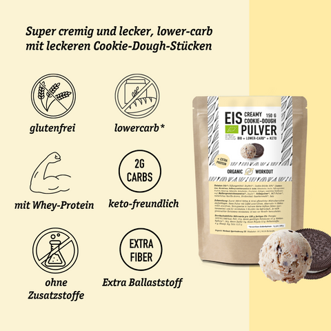 Limitiert: Creamy Cookie-Dough Eis-Pulver – Lower-Carb* + Keto + Bio