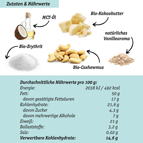ABVERKAUF NEU 30 g Cremige Vegane Bio Cashewcreme mit feinem Vanillearoma - Kurzes MDH