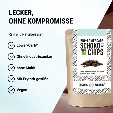 Bio Schokochips – lower-carb* & vegan, gesüsst mit Erythrit