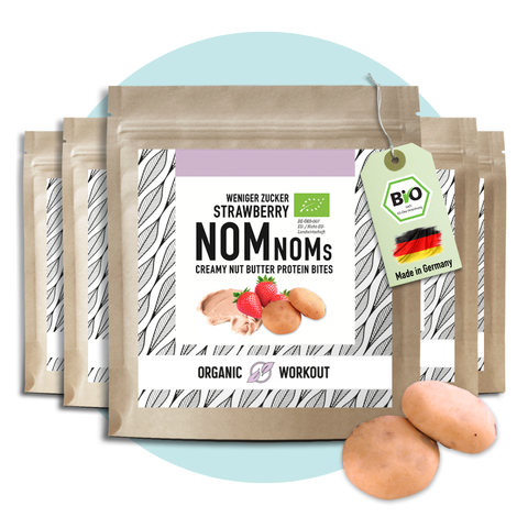 Strawberry NomNoms- Protein Bites – bio, vegan mit Bio-Erythrit und Bio Erbsenprotein