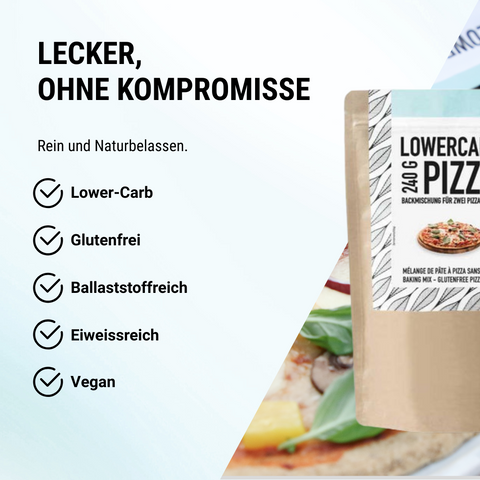 Lower-Carb* Pizza Backmischung für zwei glutenfreie, vegane Pizzaböden