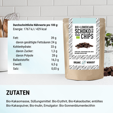 Bio Schokochips – lower-carb* & vegan, gesüsst mit Erythrit