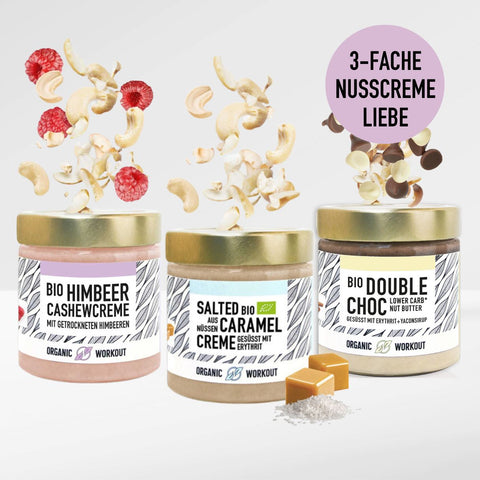 Nusscreme-Liebe Bundle (Double-Choc-Nusscreme, Himbeer-Cashew-Creme & Salted Caramel Creme)