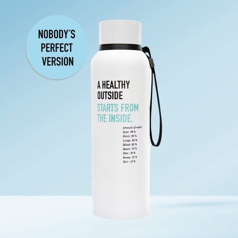 "Nobody ist perfect" Fitness-Trinkflasche aus Edelstahl, mit kleinen Schönheitsfehlern