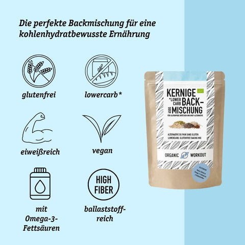 Bio Kernige Lower-Carb* Backmischung – glutenfrei, vegan, eiweiss- und ballaststoffreich