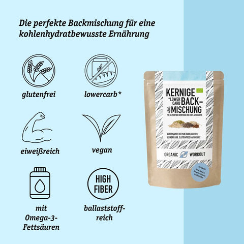 Bio Kernige Lower Carb Backmischung – glutenfrei, vegan, eiweiss- und ballaststoffreich