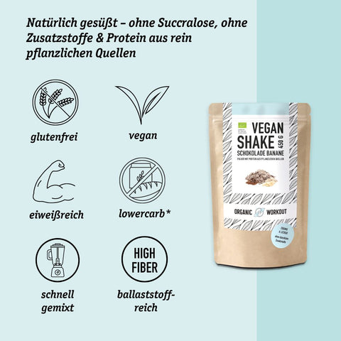 Bio Vegan Shake Schokolade-Banane mit Protein aus Pflanzlichen Quellen