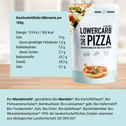 Lower-Carb* Pizza Backmischung für zwei glutenfreie, vegane Pizzaböden