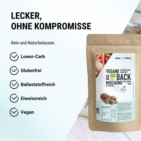 Vegane Bio Backmischung mit Gemüse, die proteinreiche, lower-carb* Brot-Alternative