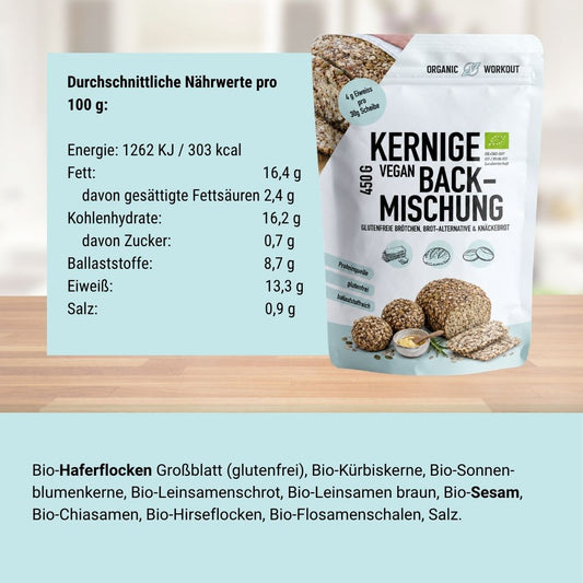 Bio Kernige Lower-Carb* Backmischung – glutenfrei, vegan, eiweiss- und ballaststoffreich