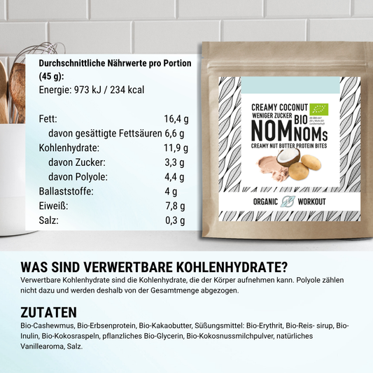 Creamy Coconut NomNoms (Protein-Bites) – bio, vegan mit Bio-Erythrit und Bio Erbsenprotein