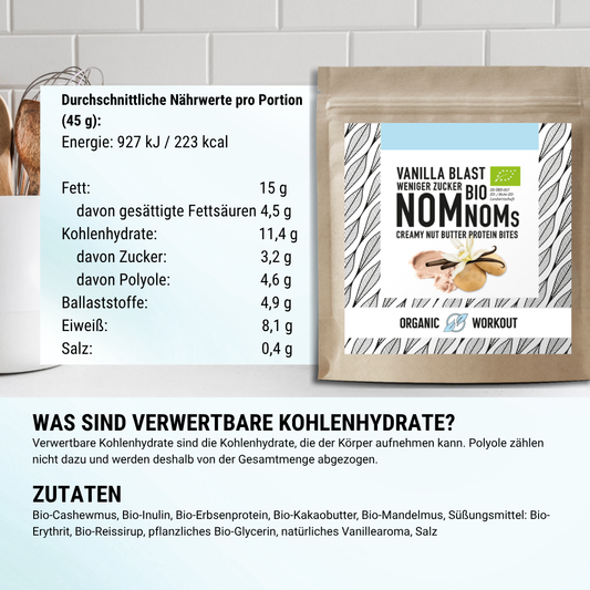 Vanilla Blast NomNoms (Protein-Bites) – bio, vegan mit Bio-Erythrit und Bio Erbsenprotein