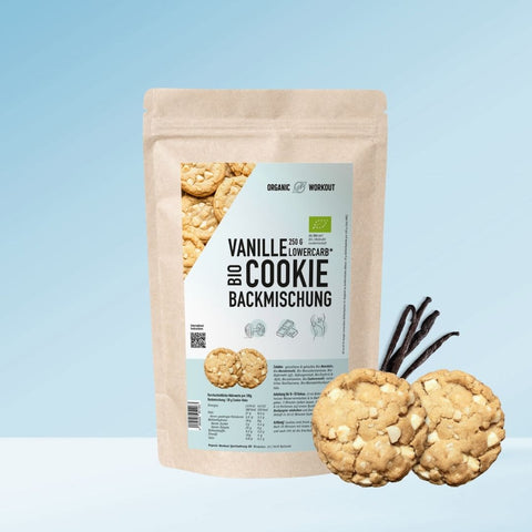 Bio Lower-Carb* Vanille Keks-Backmischung für glutenfreie Cookies mit Macadamia-Stücken