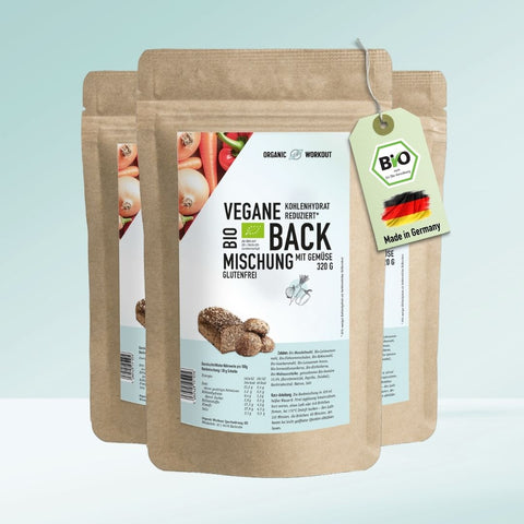 Vegane Bio Backmischung mit Gemüse, die proteinreiche, lower-carb* Brot-Alternative