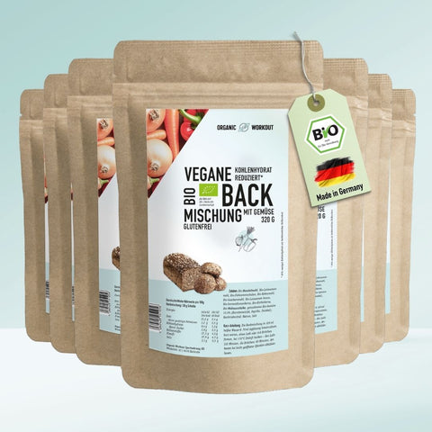 Vegane Bio Backmischung mit Gemüse, die proteinreiche, lower-carb* Brot-Alternative