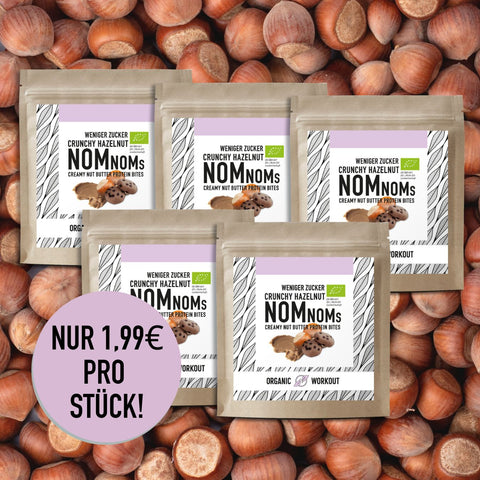 Crunchy Hazelnut NomNoms (Protein-Bites) – bio, vegan mit Bio-Erythrit und Bio Erbsenprotein