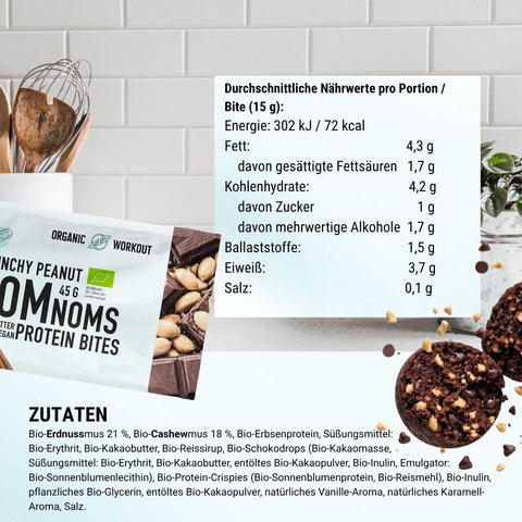 Crunchy Peanut Chocolate NomNoms (Protein-Bites) – bio, vegan mit Extra Protein