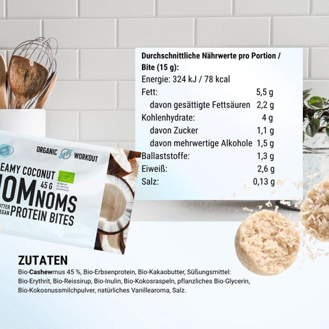 Creamy Coconut NomNoms (Protein-Bites) – bio, vegan mit Bio-Erythrit und Bio Erbsenprotein