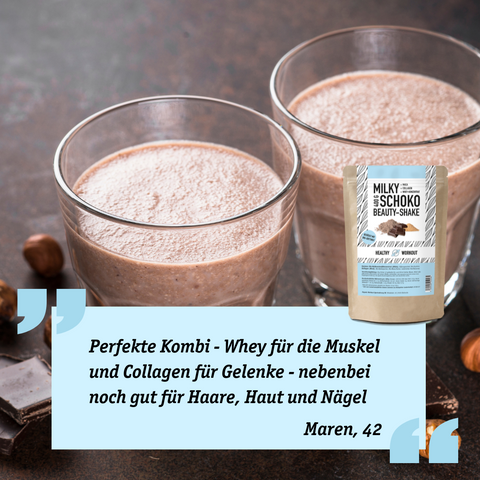 Milky Choco BEAUTY SHAKE mit Bio-Wheyprotein + Collagen + Maca