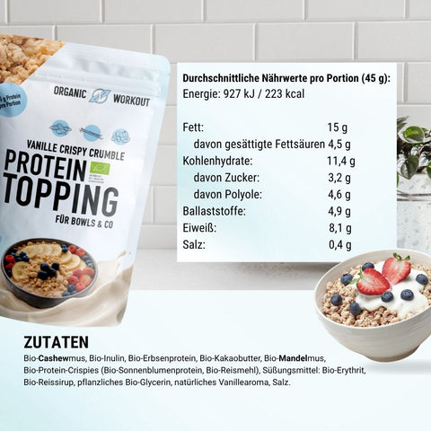 Crispy Vanilla Protein Crumble – bio, vegan mit Bio-Erythrit und Bio Erbsenprotein
