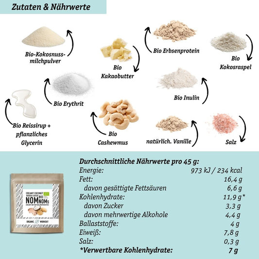 Creamy Coconut NomNoms (Protein-Bites) – bio, vegan mit Bio-Erythrit und Bio Erbsenprotein