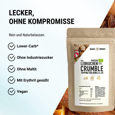Lebkuchen Protein Crumble – bio, vegan mit Bio-Erythrit und Bio Erbsenprotein