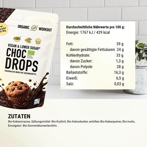 Bio Schokodrops – lower-carb* & vegan, gesüsst mit Erythrit