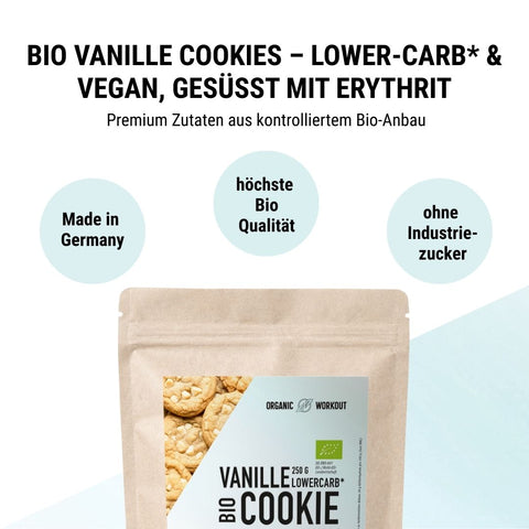 Bio Lower-Carb* Vanille Keks-Backmischung für glutenfreie Cookies mit Macadamia-Stücken