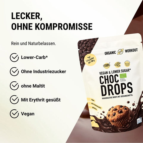 Bio Schokodrops – lower-carb* & vegan, gesüsst mit Erythrit