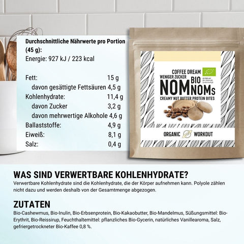 Coffee Dream NomNoms - Protein Bites – Bio, vegan mit Bio-Erythrit und Bio-Erbsenprotein