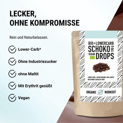 Bio Schokodrops – lower-carb* & vegan, gesüsst mit Erythrit