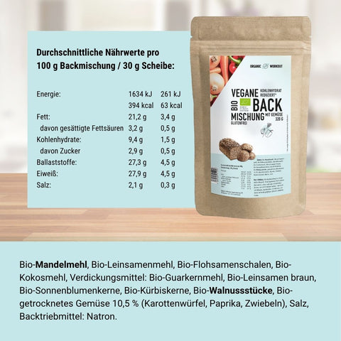 Vegane Bio Backmischung mit Gemüse, die proteinreiche, lower-carb* Brot-Alternative