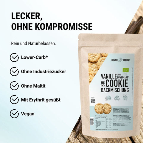 Bio Lower-Carb* Vanille Keks-Backmischung für glutenfreie Cookies mit Macadamia-Stücken