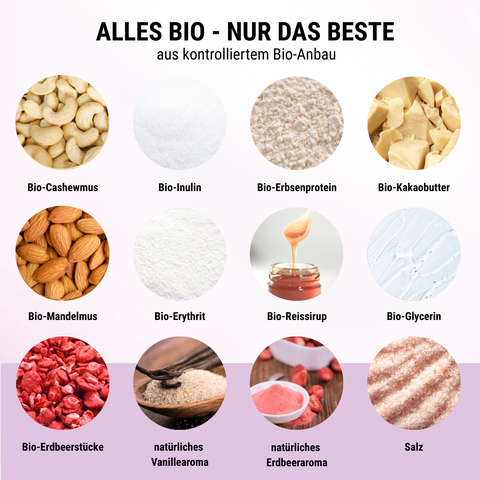 Strawberry NomNoms- Protein Bites – bio, vegan mit Bio-Erythrit und Bio Erbsenprotein