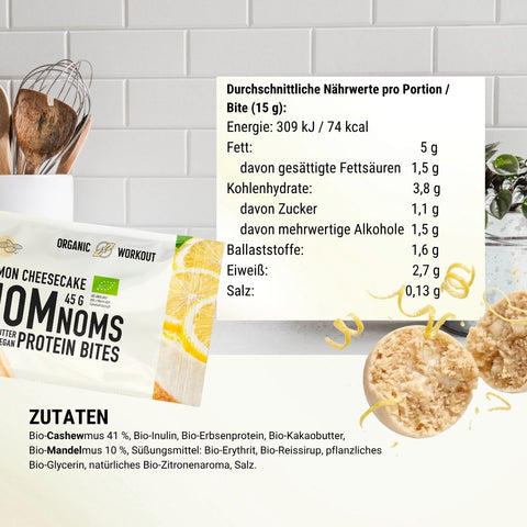 LIMITED EDITION Lemon Cheesecake NomNoms (Protein-Bites) – bio, vegan mit Bio-Erythrit und Bio Erbsenprotein