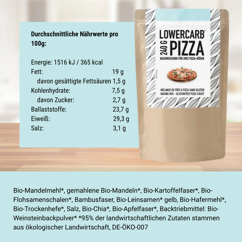Lower-Carb* Pizza Backmischung für zwei glutenfreie, vegane Pizzaböden