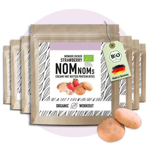 Strawberry NomNoms- Protein Bites – bio, vegan mit Bio-Erythrit und Bio Erbsenprotein