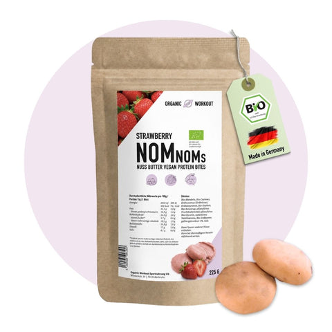 Strawberry NomNoms- Protein Bites – bio, vegan mit Bio-Erythrit und Bio Erbsenprotein