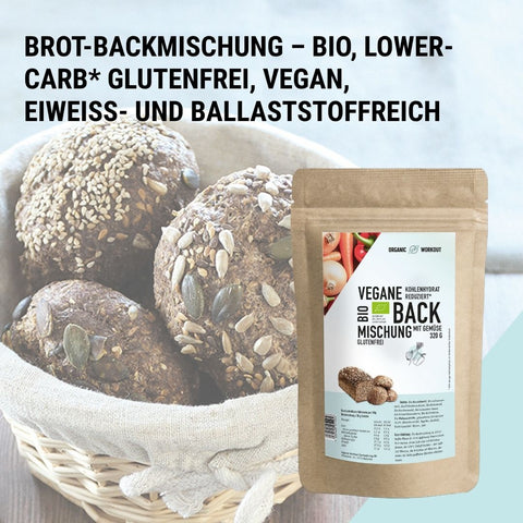 Vegane Bio Backmischung mit Gemüse, die proteinreiche, lower-carb* Brot-Alternative