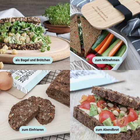 Vegane Bio Backmischung mit Gemüse, die proteinreiche, lower-carb* Brot-Alternative