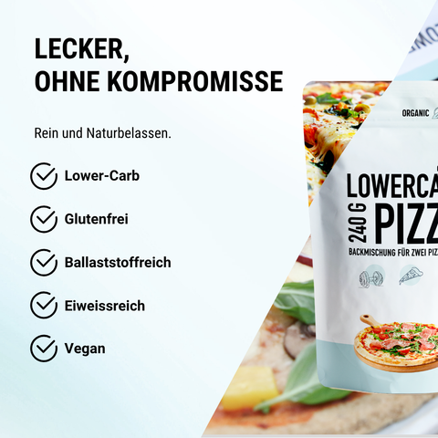 Lower-Carb* Pizza Backmischung für zwei glutenfreie, vegane Pizzaböden