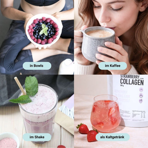 Strawberry Flavour Collagen Pulver gesüßt mit Mönchsfruchtextrakt