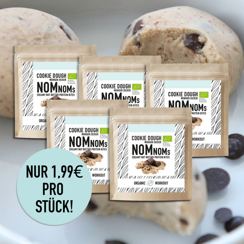 Cookie Dough NomNoms- Protein Bites – Chocolat Chip, bio, vegan mit Bio-Erythrit und Bio Erbsenprotein