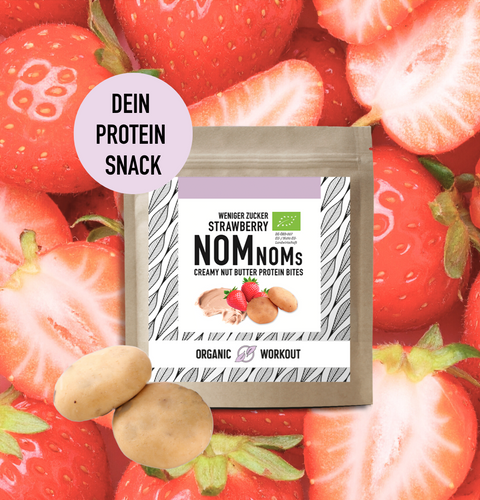 Strawberry NomNoms- Protein Bites – bio, vegan mit Bio-Erythrit und Bio Erbsenprotein